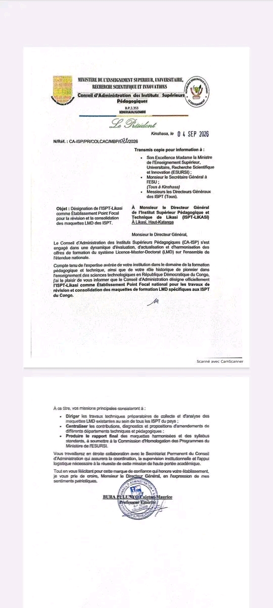 RDC/ESURSI: Le CA-ISP se réunit à L'ISPT-LIKASI pour réviser les maquettes LMD